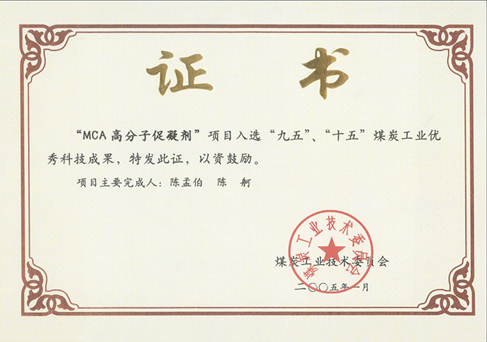 2005年1月MCA高分子促凝劑獲“九五、十五”科技成果獎(jiǎng).jpg