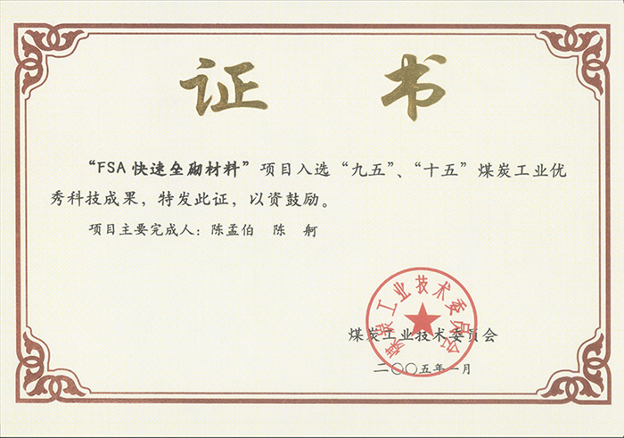 2005年1月FSA快速壘砌材料獲“九五、十五”科技成果獎.jpg